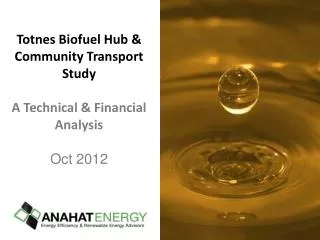 Totnes Biofuel Hub &amp; Community Transport Study A Technical &amp; Financial Analysis Oct 2012