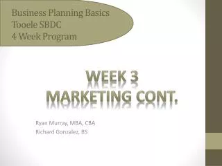 Business Planning Basics Tooele SBDC 4 Week Program