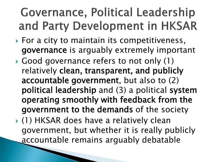 governance political leadership and party development in hksar