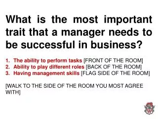 What is the most important trait that a manager needs to be successful in business? The ability to perform tasks [FRONT