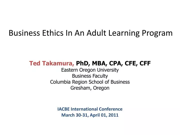 business ethics in an adult learning program