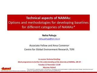Technical aspects of NAMAs: Options and methodologies for developing b aselines for different categories of NAMAs *