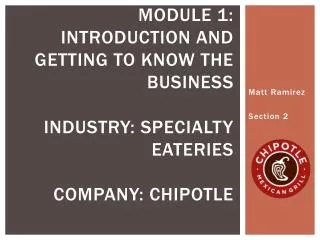 Module 1: introduction and getting to know the business Industry: Specialty eateries company: chipotle