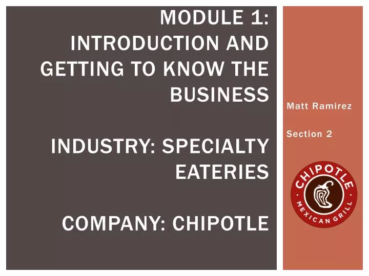 module 1 introduction and getting to know the business industry specialty eateries company chipotle