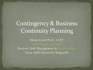 Contingency &amp; Business Continuity Planning