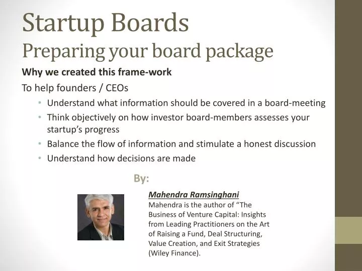startup boards preparing y our board package