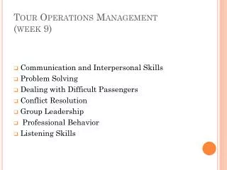 Tour Operations Management (week 9)