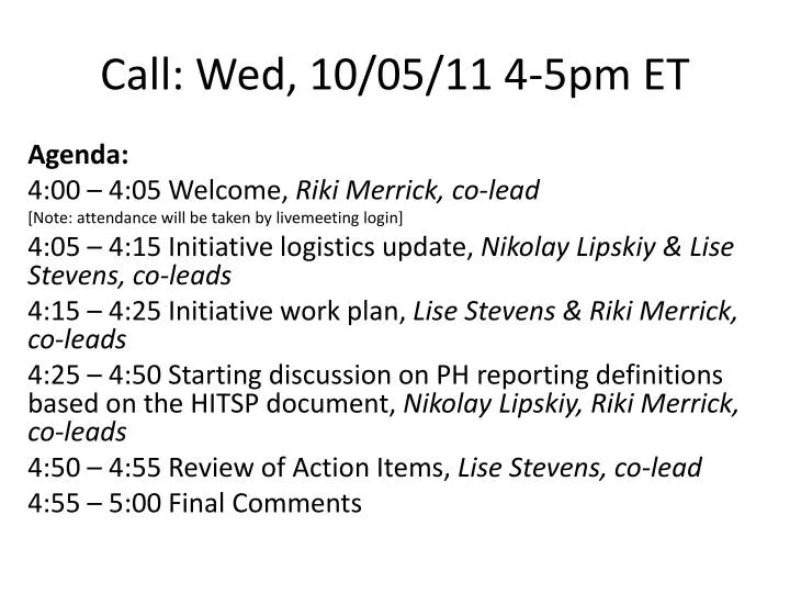 call wed 10 05 11 4 5pm et