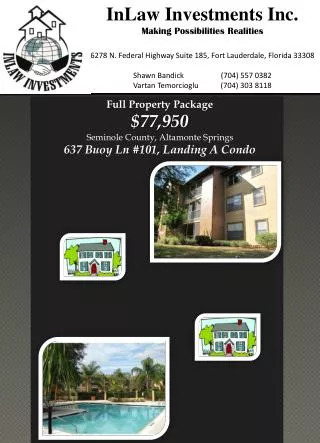 Full Property Package $77,950 Seminole County, Altamonte Springs 637 Buoy Ln #101, Landing A Condo