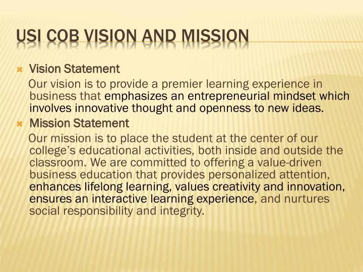 usi cob vision and mission