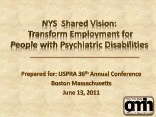 NYS Shared Vision: Transform Employment for People with Psychiatric Disabilities