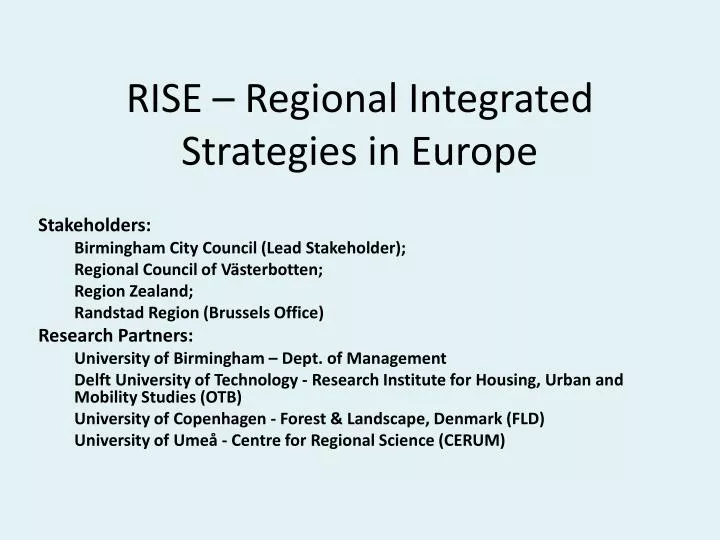 rise regional integrated strategies in europe