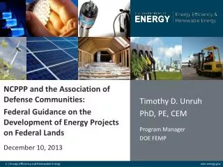 NCPPP and the Association of Defense Communities: Federal Guidance on the Development of Energy Projects on Federal La