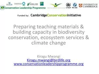 Preparing teaching materials &amp; building capacity in biodiversity conservation, ecosystem services &amp; climate chan
