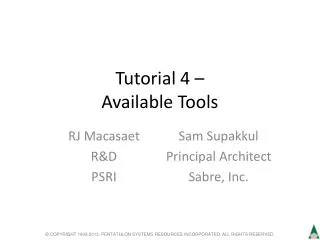 Tutorial 4 – Available Tools