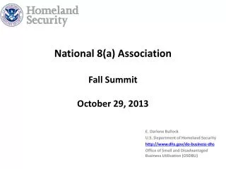 National 8(a) Association Fall Summit October 29, 2013