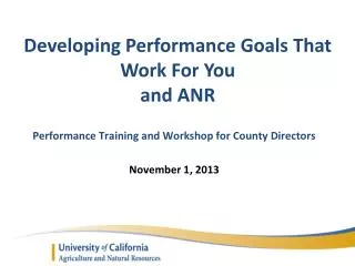 Developing Performance Goals That W ork F or You and ANR
