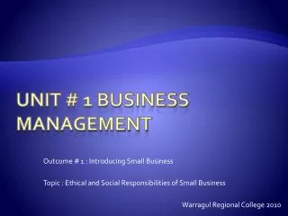 Unit # 1 Business Management