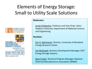 Elements of Energy Storage: Small to Utility Scale Solutions