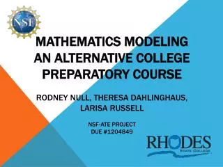 Mathematics Modeling an alternative college preparatory course rodney null, theresa dahlinghaus , larisa russell NSF-