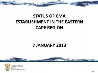STATUS OF CMA ESTABLISHMENT IN THE EASTERN CAPE REGION 7 JANUARY 2013