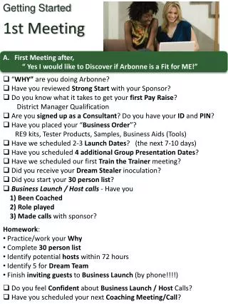First Meeting after, “ Yes I would like to Discover if Arbonne is a Fit for ME!”