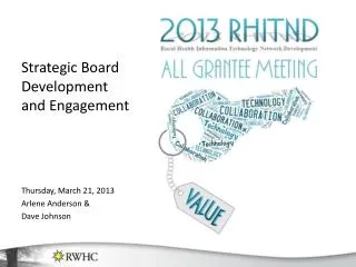 Strategic Board Development and Engagement Thursday, March 21, 2013 Arlene Anderson &amp; Dave Johnson