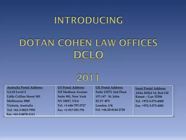 introducing dotan cohen law offices dclo 2011