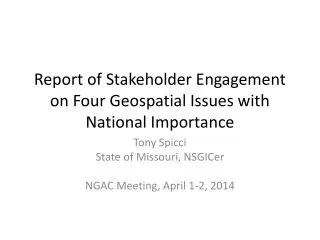 Report of Stakeholder Engagement on Four Geospatial Issues with National Importance