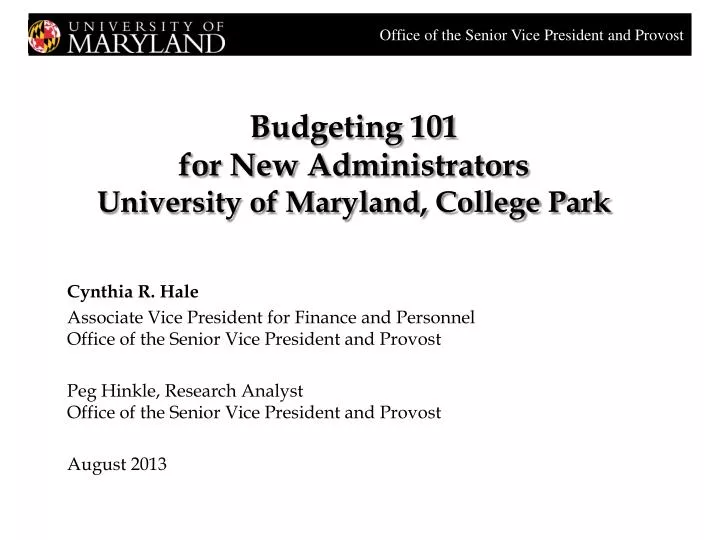 budgeting 101 for new administrators university of maryland college park