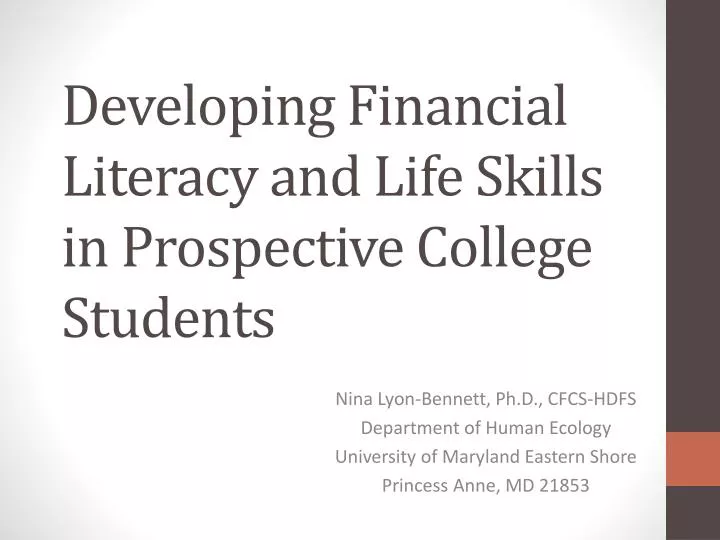 developing financial literacy and life skills in prospective college students