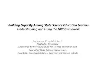 Building Capacity Among State Science Education Leaders Understanding and Using the NRC Framework