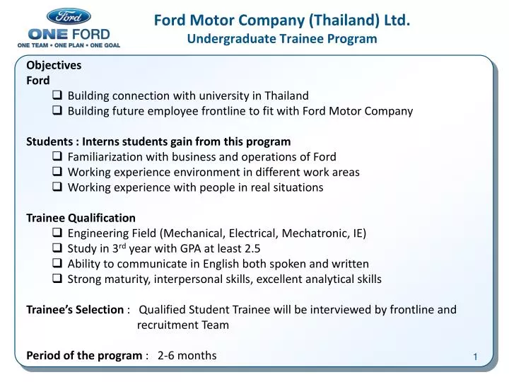 ford motor company thailand ltd undergraduate trainee program