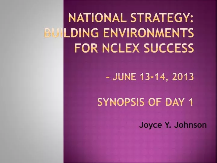 national strategy building environments for nclex success june 13 14 2013 synopsis of day 1