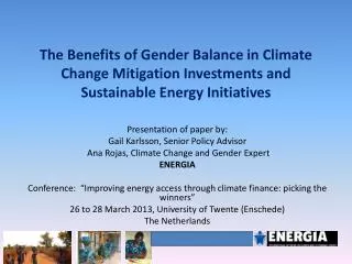 The Benefits of Gender Balance in Climate Change Mitigation Investments and Sustainable Energy Initiatives