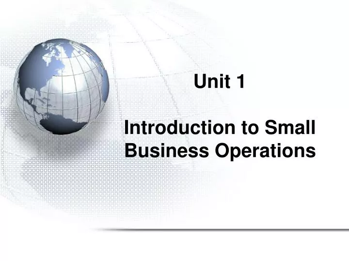 unit 1 introduction to small business operations