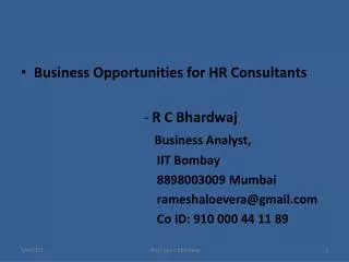 Business Opportunities for HR Consultants - R C Bhardwaj Business Analyst,