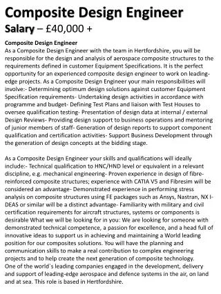 Composite Design Engineer Salary – £ 40,000 +