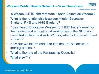 Wessex Public Health Network – Your Questions
