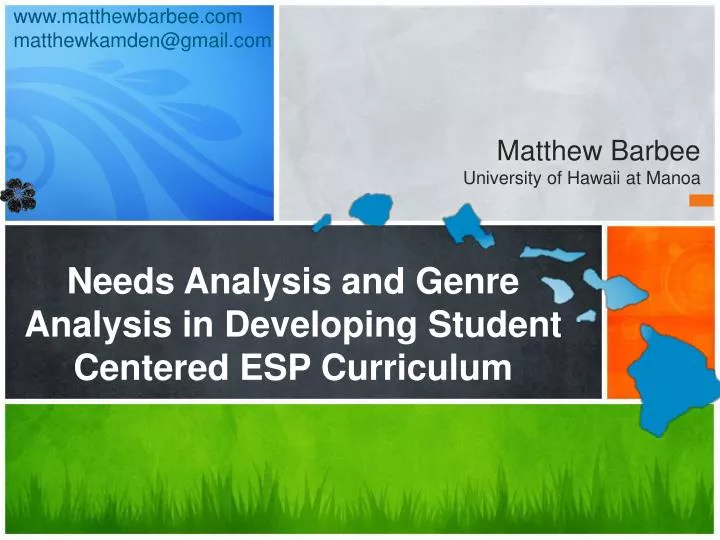 needs analysis and genre analysis in developing student centered esp curriculum
