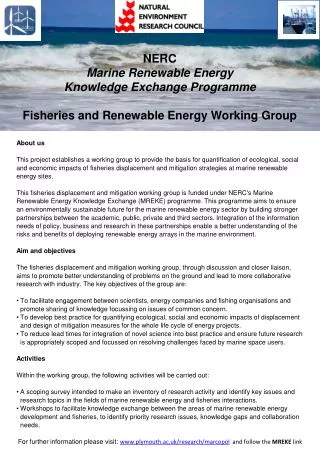 NERC Marine Renewable Energy Knowledge Exchange Programme Fisheries and Renewable Energy Working G roup