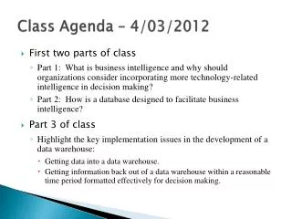 Class Agenda – 4/03/2012