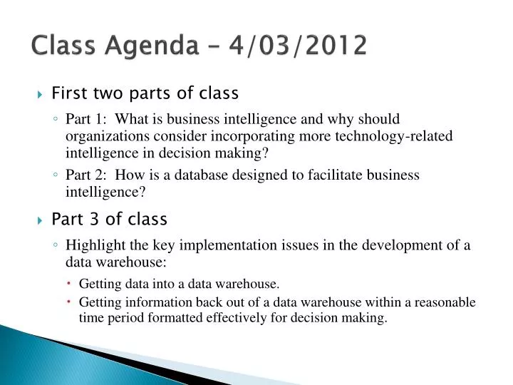 class agenda 4 03 2012