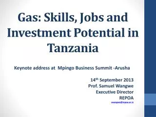 Gas: Skills, Jobs and Investment Potential in Tanzania