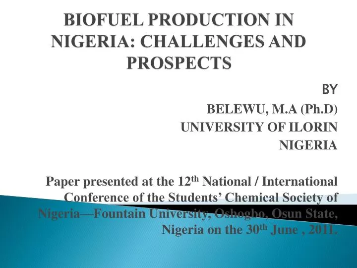 biofuel production in nigeria challenges and prospects