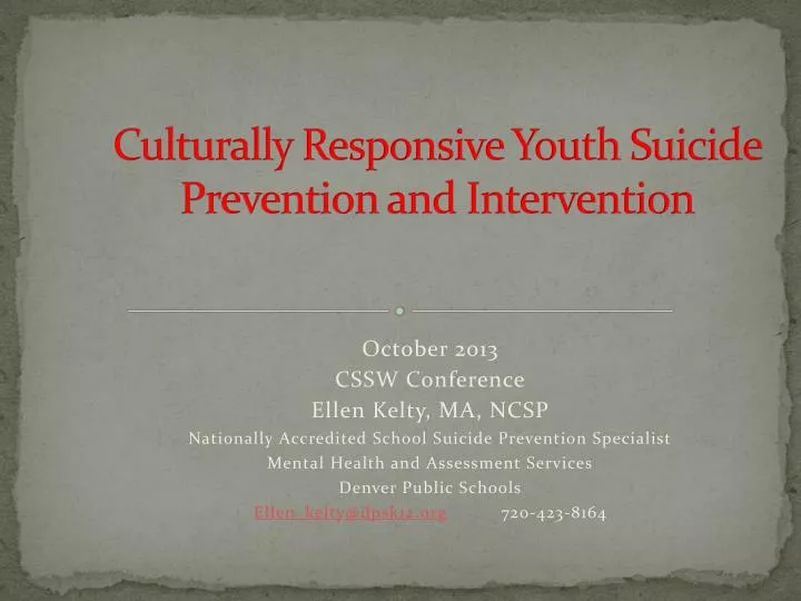 culturally responsive youth suicide prevention and intervention