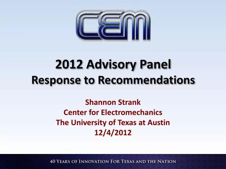 2012 advisory panel response to recommendations