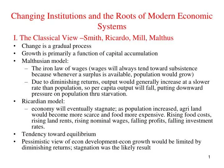 changing institutions and the roots of modern economic systems