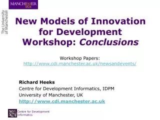 New Models of Innovation for Development Workshop: Conclusions