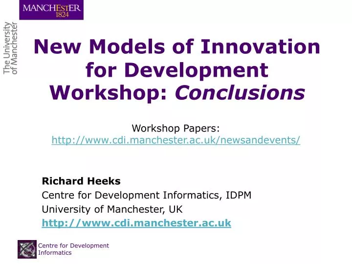 new models of innovation for development workshop conclusions